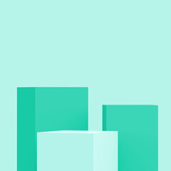 3d green turquoise pastel cubes square podium set minimal studio background. Abstract 3d geometric shape object illustration render. Display for cosmetic perfume fashion and summer product.