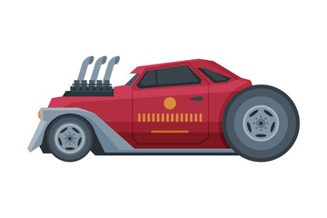 Retro Style Red Race Car, Old Sports Automobile Vector Illustration on White Background