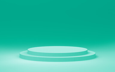 3d green bright cylinder podium minimal studio background. Abstract 3d geometric shape object illustration render. Display for food natural product.