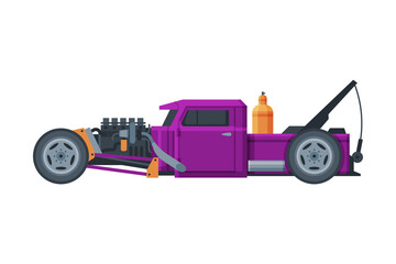 Retro Style Race Car, Old Sports Purple Automobile Vector Illustration on White Background