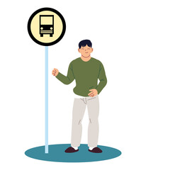 man cartoon at the bus stop vector design