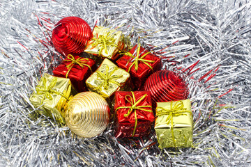 Colorful gift boxes and Christmas ball for decoration,shining decorating