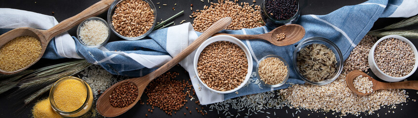 Different types of cereals in bowls