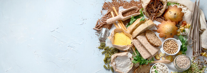 Different types of high carbohydrate food.