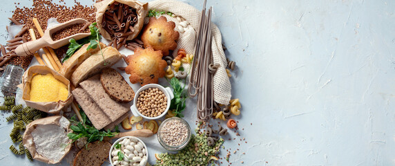 Different types of high carbohydrate food.