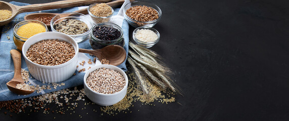 Different types of cereals in bowls