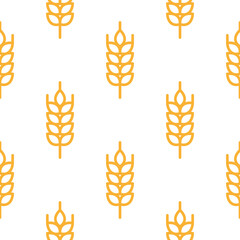 Seamless pattern of orange line wheat ears. Vector illustration isolated on white background.