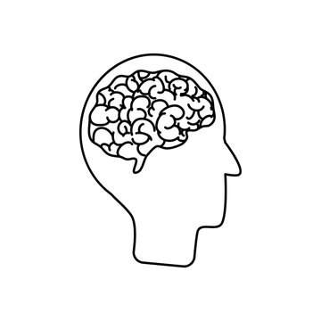 mental health concept, profile head with brain icon, line style
