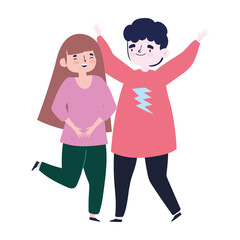 meeting friends, happy couple together character celebrating