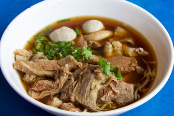 Braised beef in a bowl of noodles