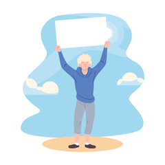 Man cartoon holding banner board vector design