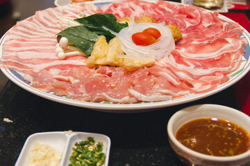 Pork in the dish for  a suki pot