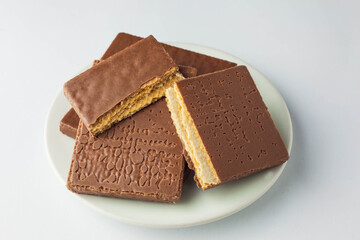 Wafers and chocolate deep, Junk Foods isolated on white background.