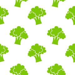 Seamless Pattern of green Broccoli. Raster illustration on white background.
