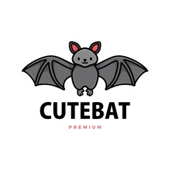 cute bat cartoon logo vector icon illustration