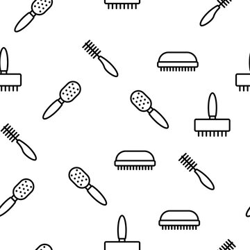 Grooming Brush For Pet Vector Seamless Pattern Thin Line Illustration