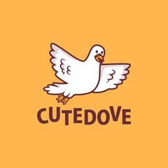 cute dove cartoon logo vector icon illustration