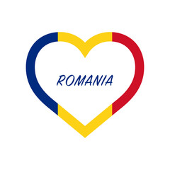 Romania flag in heart. I love my country. sign. Stock vector illustration isolated on white background.