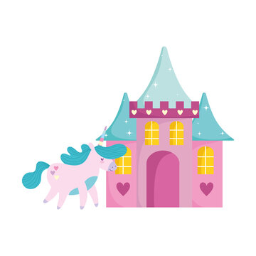 little unicorn castle fantasy magic animal cartoon