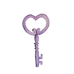 watercolor purple iron vintage key