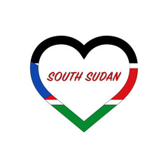 South Sudan flag in heart. I love my country. sign. Stock vector illustration isolated on white background.