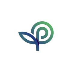 Letter P logo template with gradient modern concept leaves