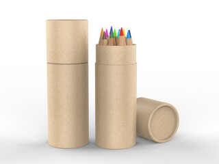 Blank Color Pencil Color Kraft Paper Push Up Tube For Branding. 3d render illustration.
