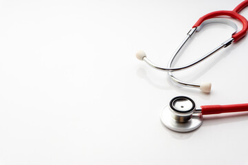 Stethoscope on white background. Healthcare dan Copy Space concept