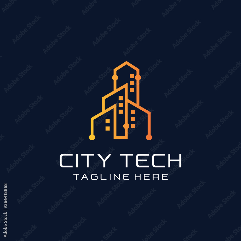 Wall mural Tech city logo line art style template