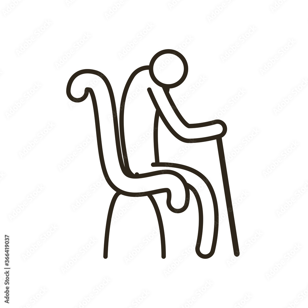 Poster grandfather avatar with walking stick on chair line style icon vector design