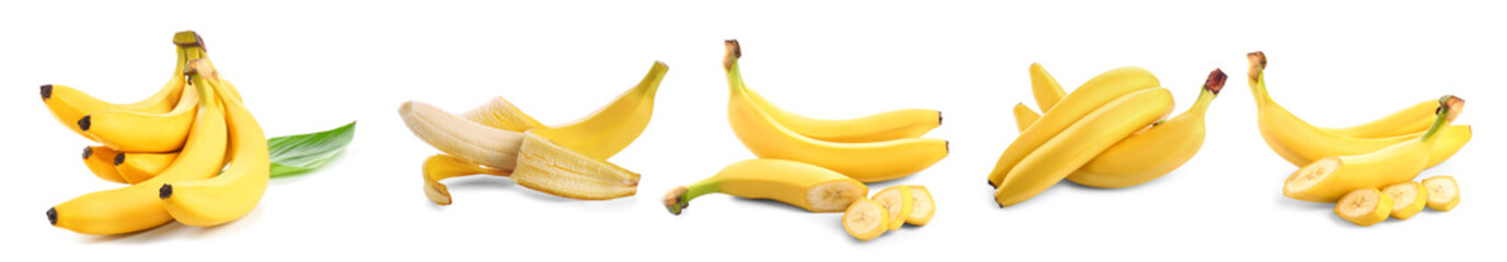 Ripe bananas on white background