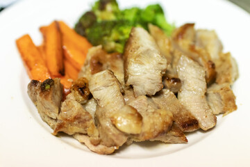 Charcoal-boiled pork neck : Thai style grilled pork and vegetable with 