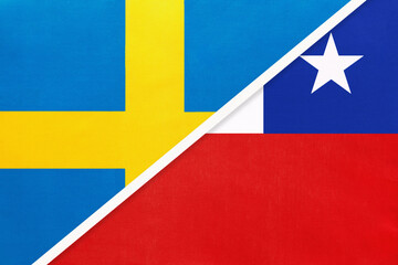 Sweden and Chile, symbol of national flags from textile. Championship between two countries.