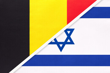 Belgium and Israel, symbol of two national flags from textile. Championship between two countries.