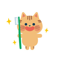 歯ブラシを持っている猫のイラスト