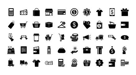 shopping icon set, silhouette style