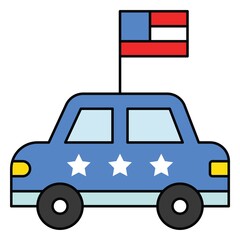 Car with USA flag, United state independence day related icon