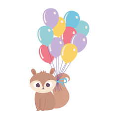 happy birthday, cute squirrel with balloons in tail celebration decoration cartoon