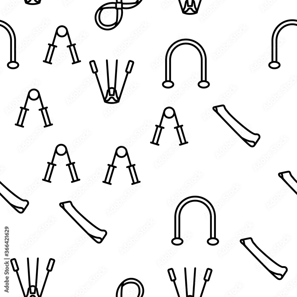 Poster exercise band tools vector seamless pattern thin line illustration