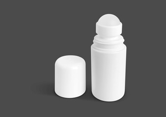white roll-on bottle for deodorant product design mock-up isolated on gray background