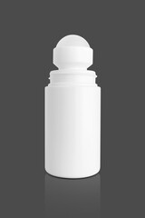white roll-on bottle for deodorant product design mock-up isolated on gray background