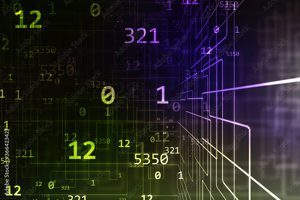 Poster 2d illustration abstract digital binary data on computer screen