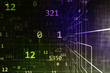 2d illustration abstract digital binary data on computer screen