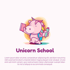 Cute Unicorn school logo template. suitable for your business logo, icon and sticker.