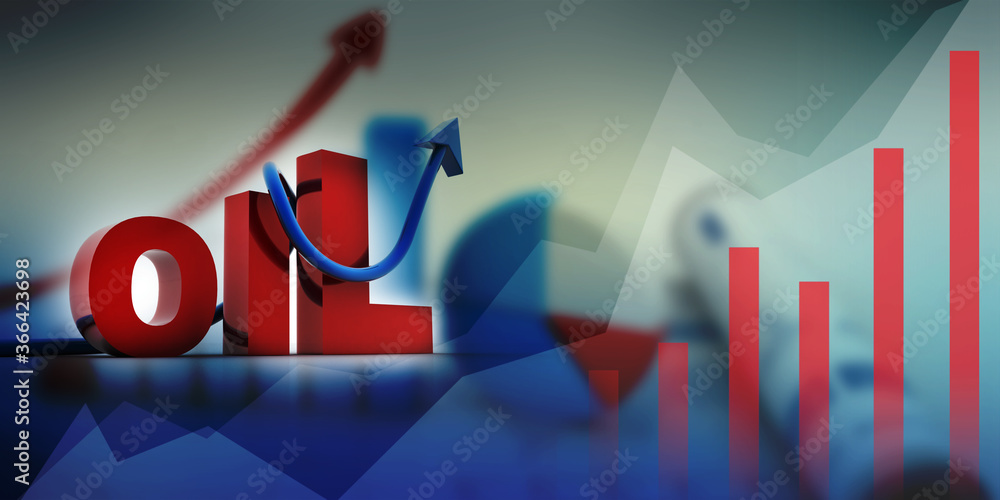 Poster 3d rendering oil text with graph