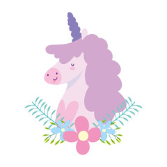 little unicorn flowers branches fantasy magic animal cartoon