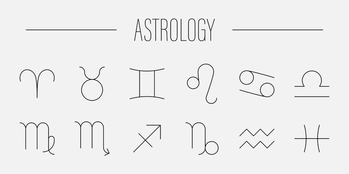 Set of twelve horoscope zodiac star signs in line design. Vector illustration.