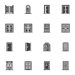 Entrance doors vector icons set, modern solid symbol collection, filled style pictogram pack. Signs, logo illustration. Set includes icons as architectural doors