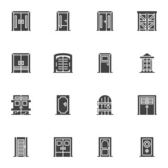 Doors collection vector icons set, modern solid symbol collection, filled style pictogram pack. Signs, logo illustration. Set includes icons as architectural doors, entrance, exit