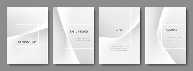 Set of Abstract Wavy White Origami Backgrounds. Minimal Cover Design Templates with Copy Space. EPS 10 Vector.